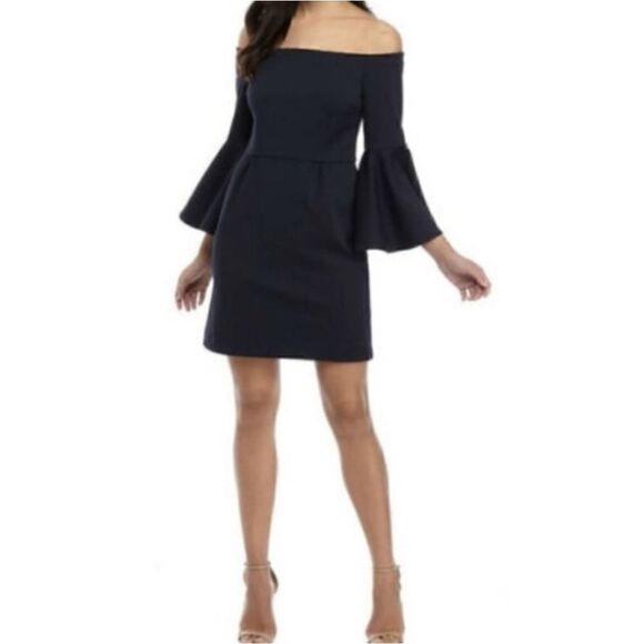 Trina Turk Off the Shoulder Bell Sleeves Black Dress Size 6 - Picture 1 of 15